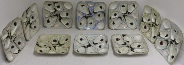 Appraisal: SET OF TEN SQUARE PORCELAIN OYSTER PLATES WITHSHELL MOTIF MARKED