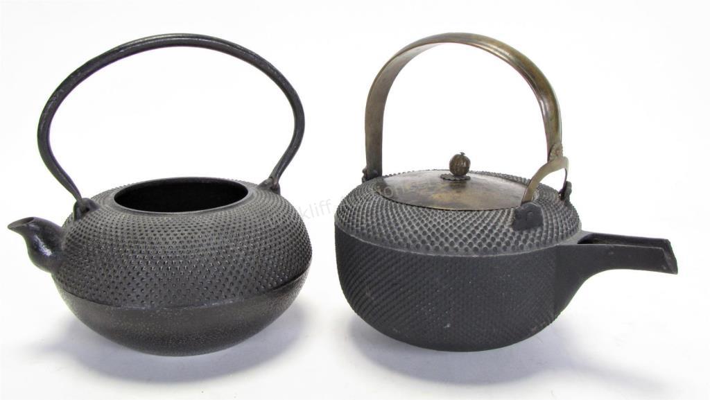 Appraisal: Two Japanese Tetsubin Iron Tea Kettles footed kettle with hobnail