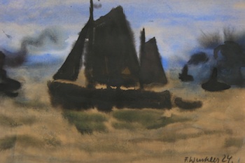 Appraisal: Fritz Winkler German - Sailboats Watercolor and pastels on paper