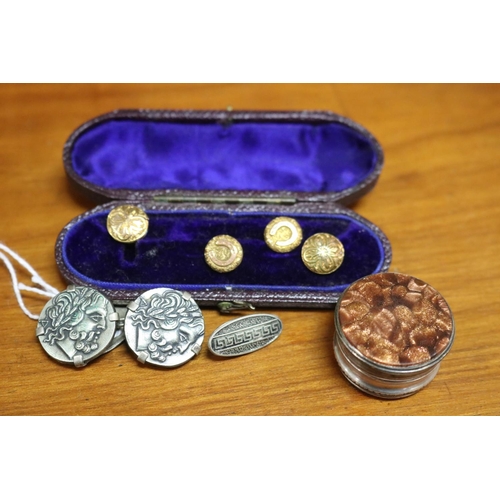 Appraisal: Old Sheffield plate snuff box with Aventurine pair of coin