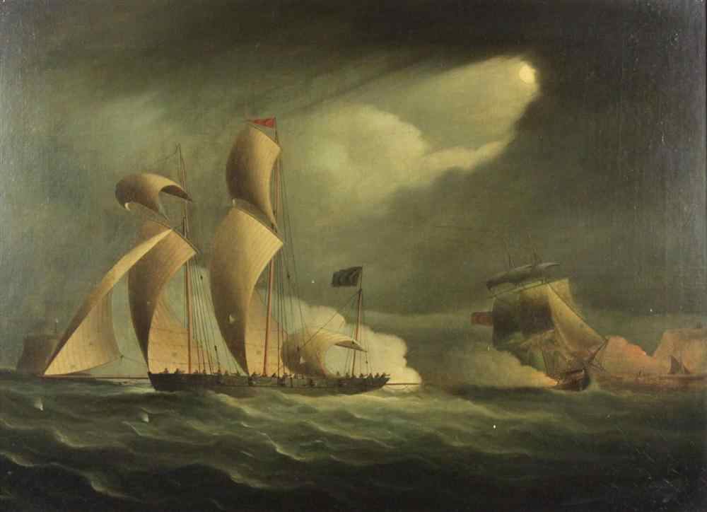 Appraisal: THOMAS BUTTERSWORTH BRITISH - SEA BATTLE BY MOONLIGHT Oil on