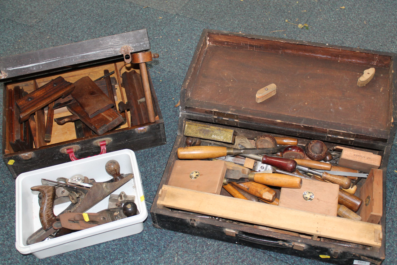 Appraisal: Two carpenters cases containing planes woodworking tools etc