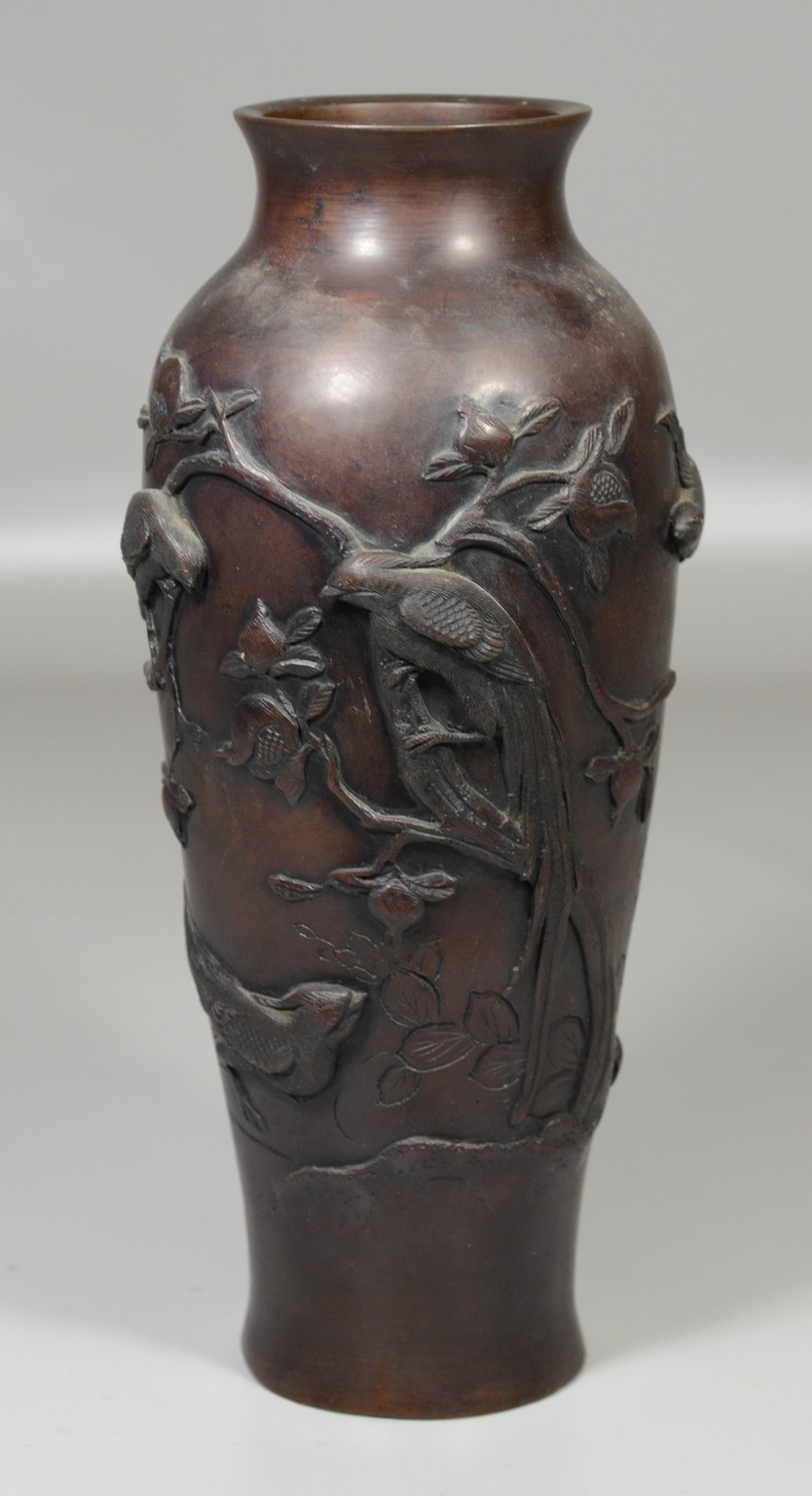 Appraisal: Japanese bronze vase with pheasants and birds in flight h