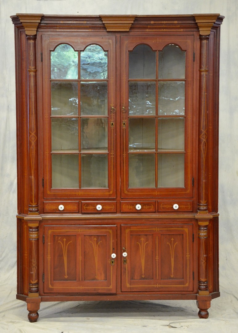 Appraisal: Cherry pc architectural corner cupboard top section with a complex