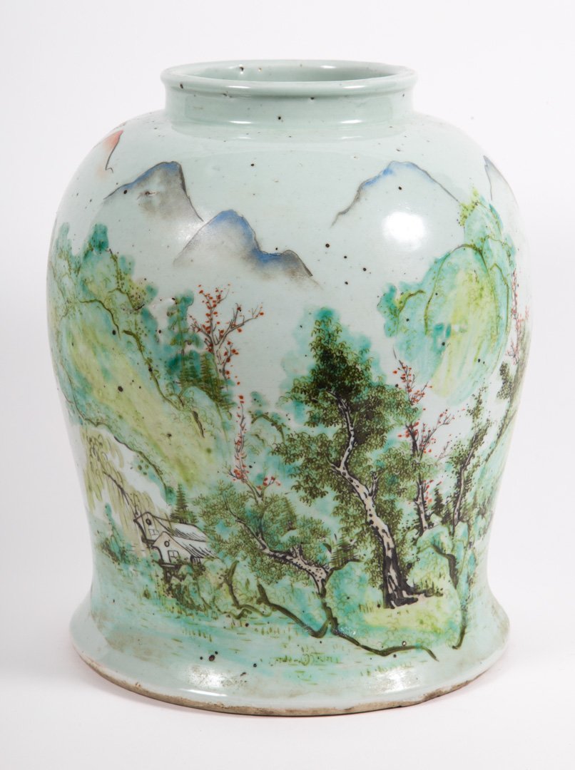 Appraisal: Chinese Export porcelain jar decorated with mountain village landscape with