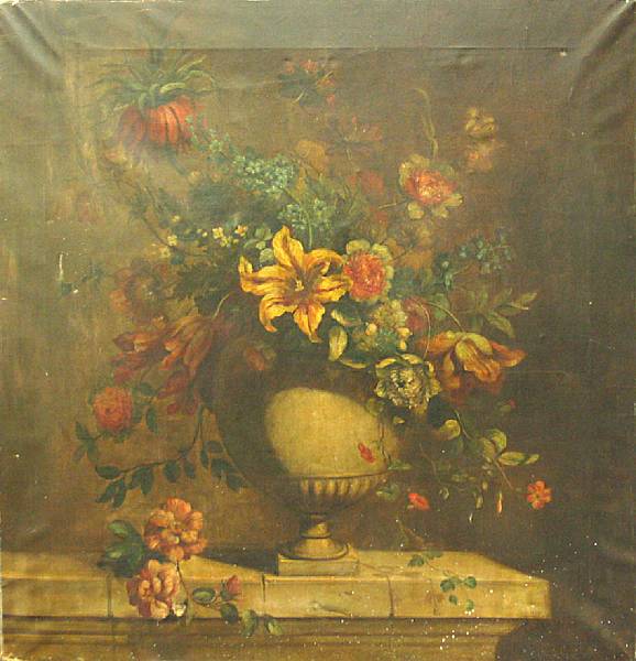 Appraisal: Continental school Still life of flowers oil on canvas Depicting