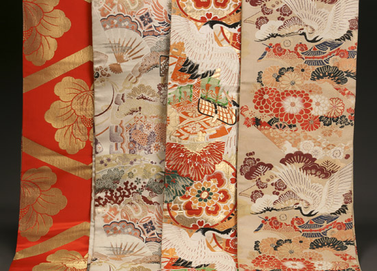 Appraisal: Four Japanese Polychrome Silk and Metallic Thread Brocaded Sashes Obi