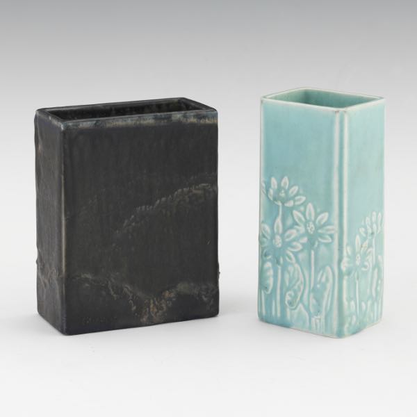 Appraisal: TWO ROOKWOOD VASES One small rectangular vase with matte midnight