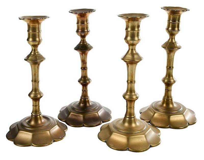 Appraisal: Four Georgian Brass or Bell Metal Candlesticks British th century