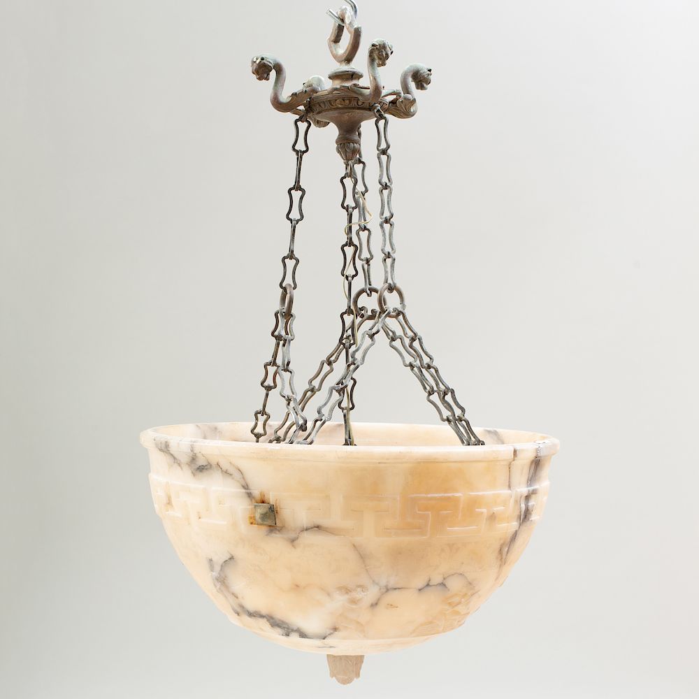 Appraisal: Neoclassical Metal-Mounted Alabaster Font Form Chandelier Fitted with one socket