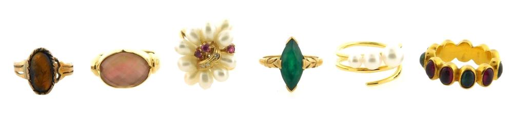 Appraisal: JEWELRY Six gemstone rings all set in K K or