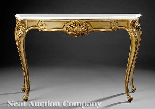 Appraisal: A Louis XV-Style Cr me and Gilt Painted Console the