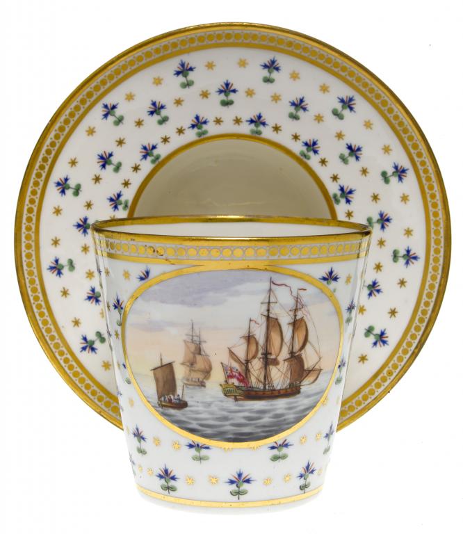 Appraisal: A DERBY TREMBLEUSE CUP AND SAUCER the cup painted by