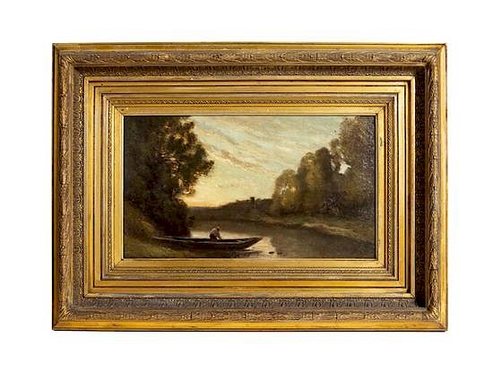 Appraisal: Barbizon School French th Century River Landscape with a Man