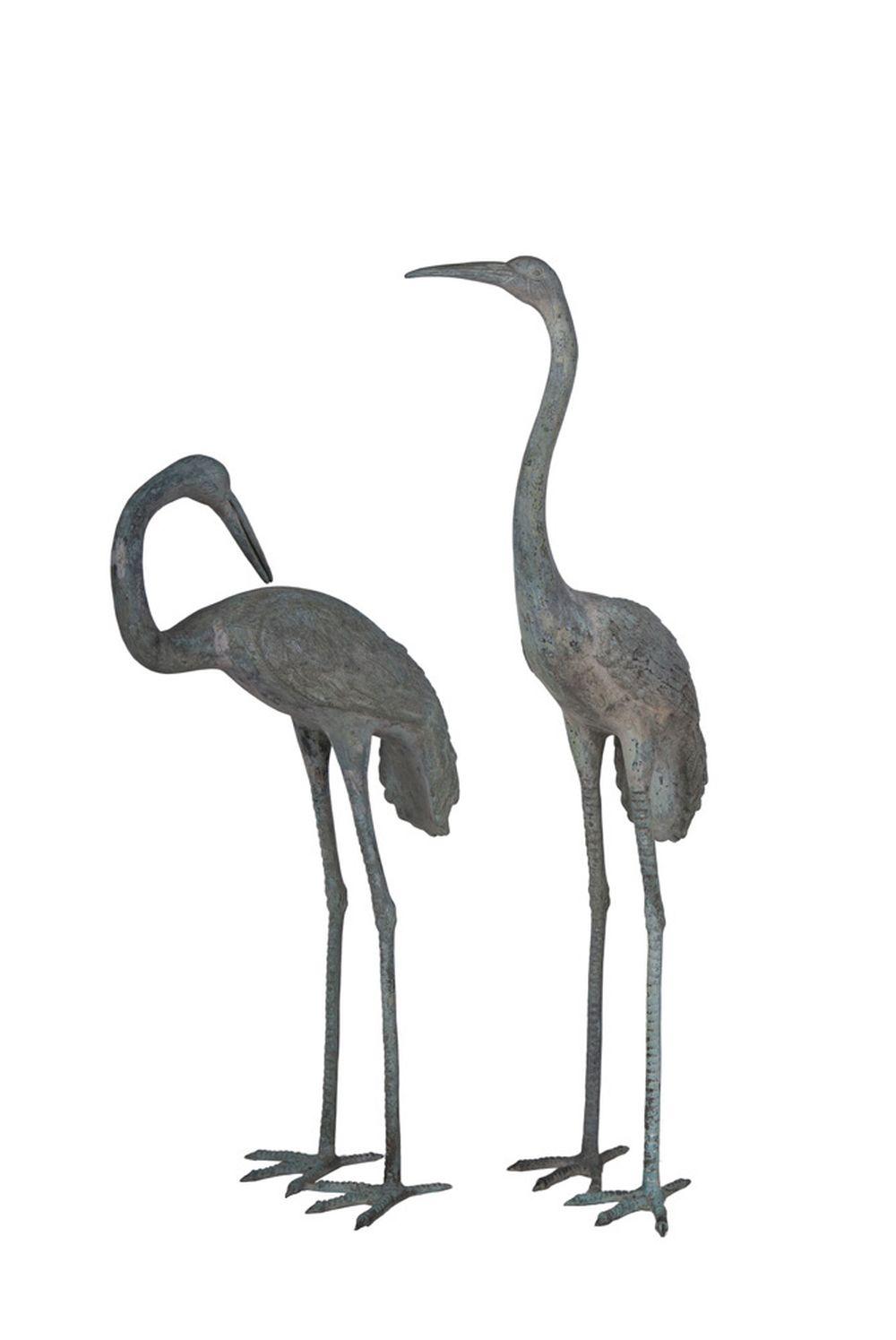 Appraisal: PAIR OF BRONZE CRANES th century the largest inches high