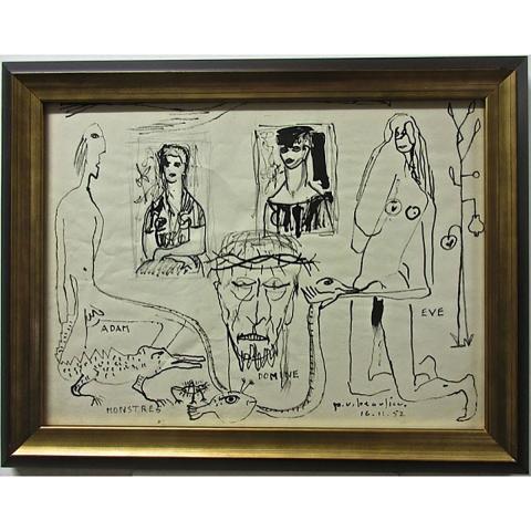 Appraisal: PAUL VANIER BEAULIEU CANADIAN - ADAM EVE INK DRAWING SIGNED