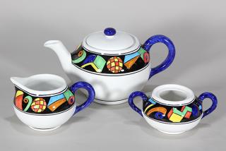 Appraisal: John Okulick polychrome decorated ceramic tea set lot of John