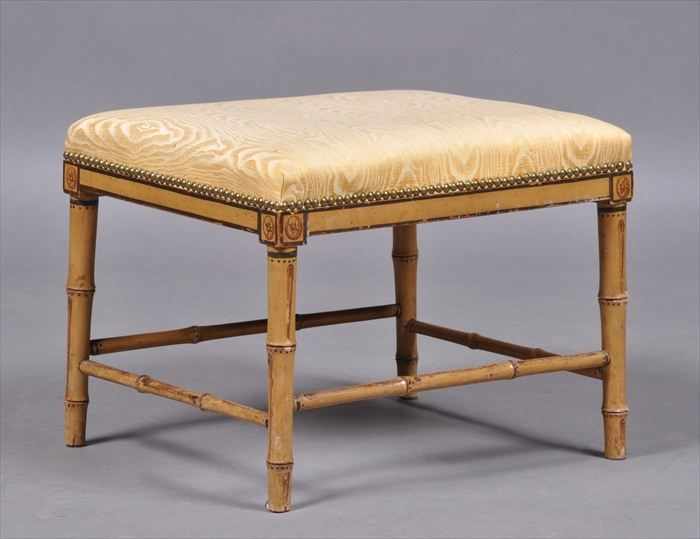 Appraisal: REGENCY PAINTED FAUX BAMBOO STOOL The rectangular seat on shallow