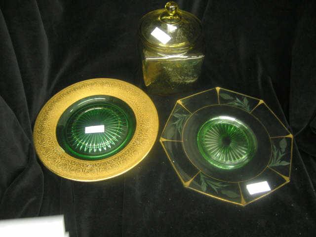 Appraisal: Pcs Depression Glass cookie jar two dessert plates