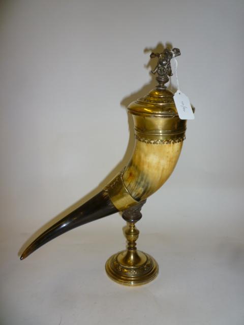 Appraisal: A W M F MOUNTED HORN TABLE SNUFF MULL late