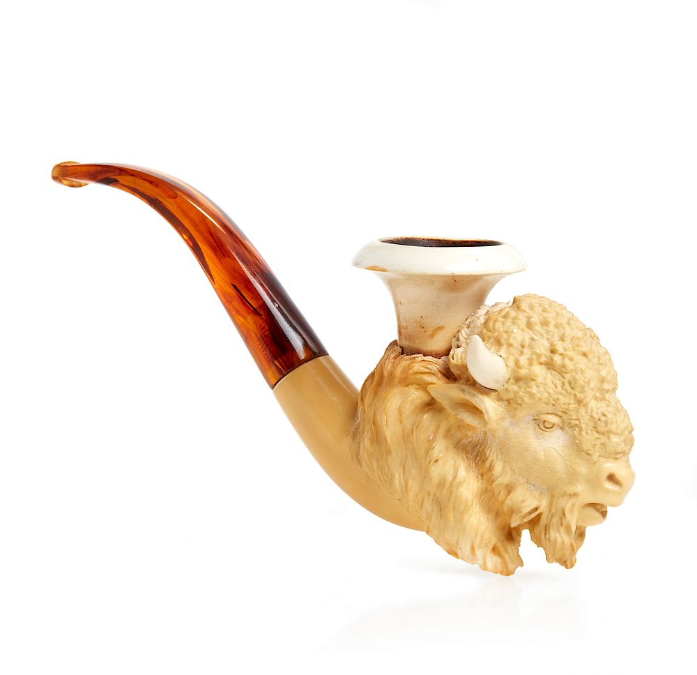 Appraisal: Meerschaum Carved Buffalo Pipe Antique Meerschaum buffalo pipe with original