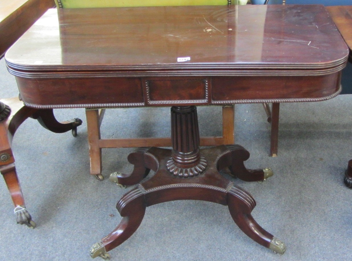 Appraisal: A late George III style mahogany tea table on four