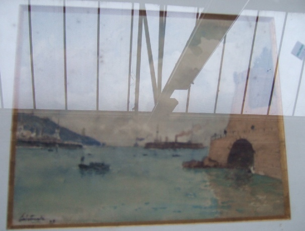 Appraisal: Paul Emile Lecomte - Warships steaming into harbour watercolour signed