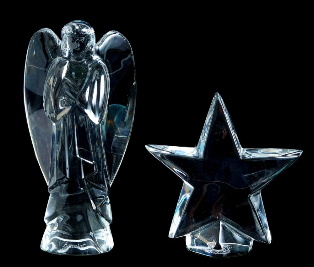 Appraisal: BACCARAT CRYSTAL STAR PAPERWEIGHT NATIVITY ANGELTwo pieces of Baccarat crystal