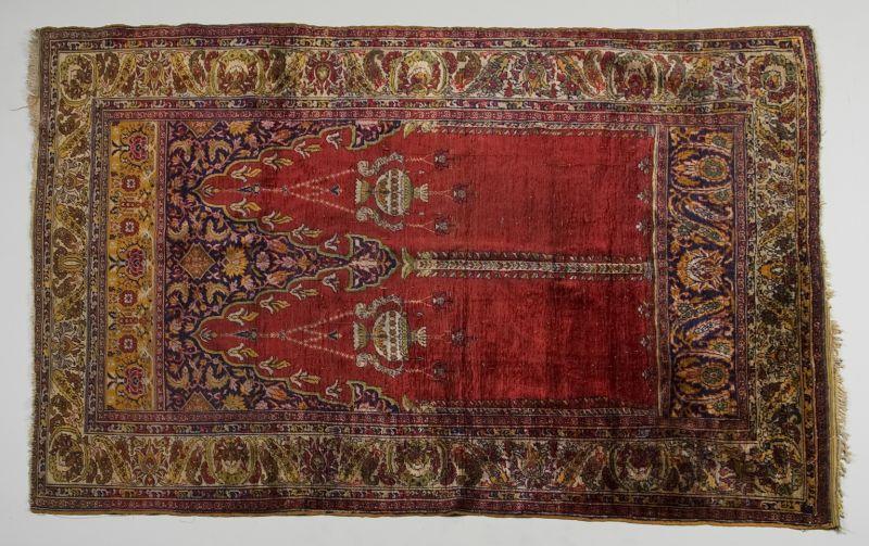 Appraisal: Antique Anatalia Silk Prayer Rug red field having side by