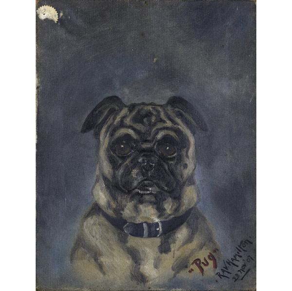 Appraisal: ANIMAL PAINTINGS Grouping of four includes charcoal drawing of a