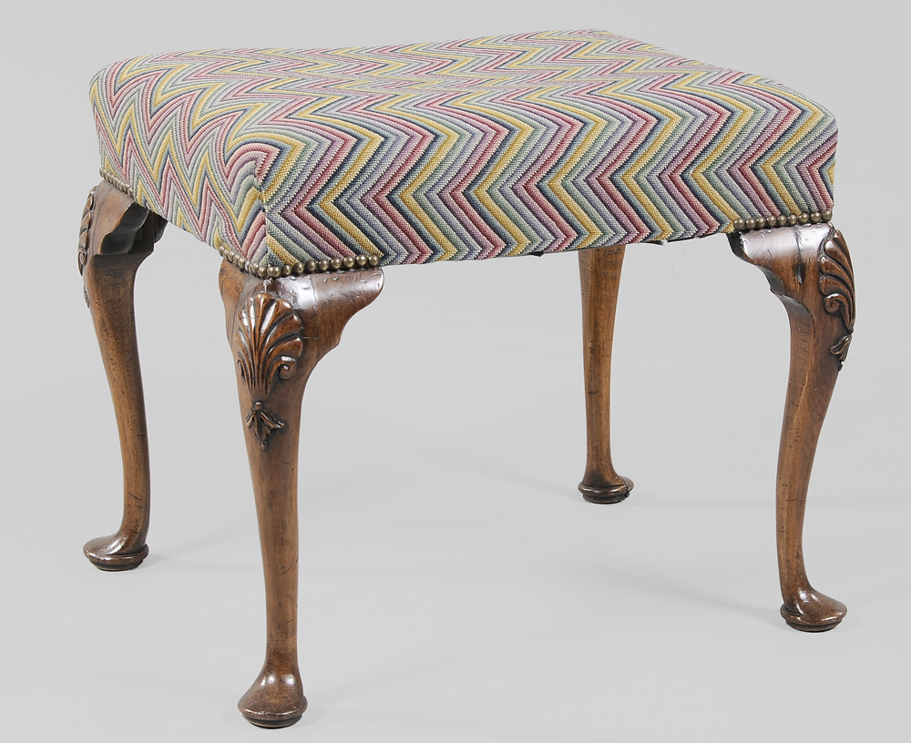 Appraisal: Chippendale Style Flame-Stitch Upholstered Footstool British late th century shell-carved