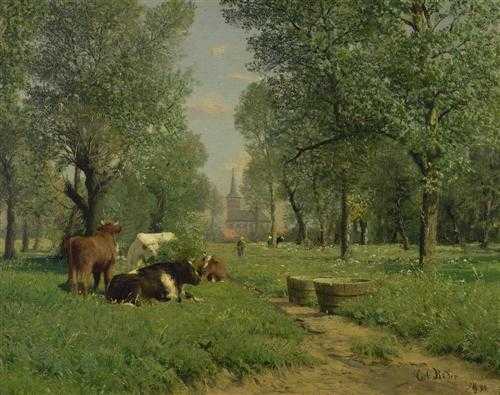 Appraisal: R DER CARL D sseldorf circa Meadow with cows and