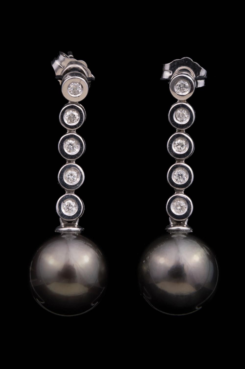 Appraisal: Pair of kt White Gold Tahitian Pearl and Diamond Dangle