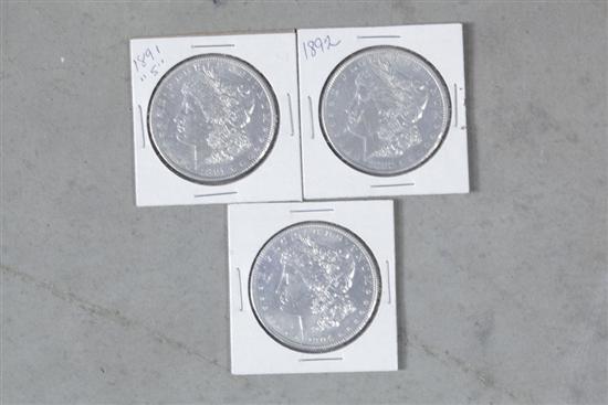 Appraisal: THREE MORGAN DOLLARS Including -S and