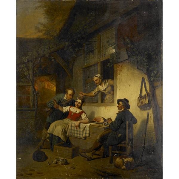 Appraisal: Two Dutch genre scenes th C Carl August Lebschee attr