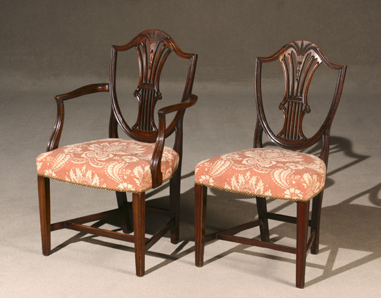 Appraisal: Set of Eight George III Style Mahogany Shield-Back Dining Chairs