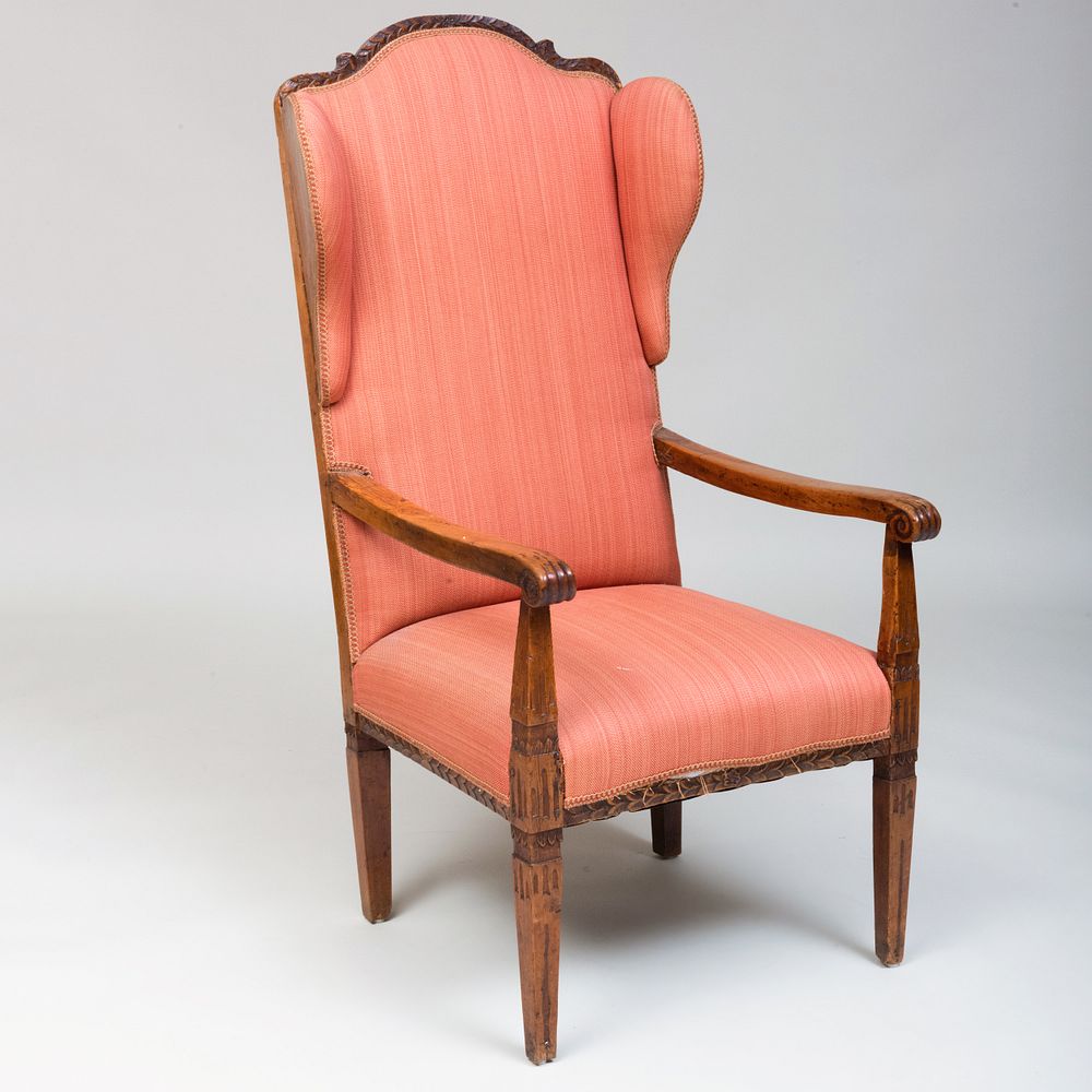 Appraisal: Louis XVI Provincial Walnut Wing Chair Possibly Belgian ft in