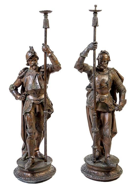 Appraisal: A Pair of Large Cast Metal Figural Torcheres Height inches