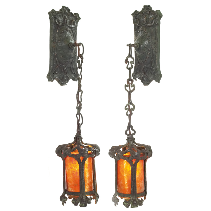 Appraisal: Arts Crafts lanterns group of four two shown iron fixture