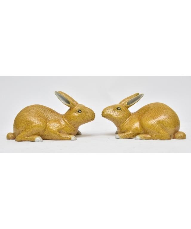 Appraisal: Two yellow blazed Chinese rabbits probably th c h x