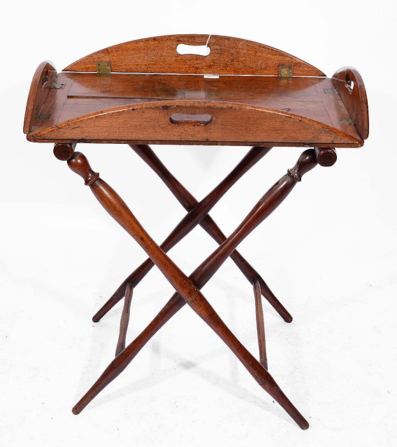 Appraisal: A TH CENTURY MAHOGANY BUTLERS TRAY with four folding handles