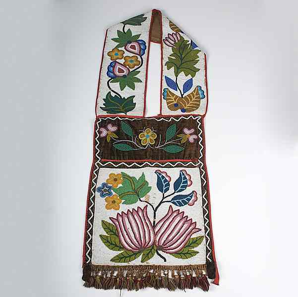 Appraisal: Chippewa Beaded Bandolier Bag thread-sewn and beaded using colors of