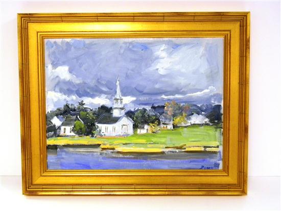 Appraisal: Roger Dennis ''New Hampshire Village'' oil on canvas-board summer day