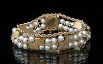 Appraisal: Mid- th Century Gold and Pearl Bracelet Unusual mid- th