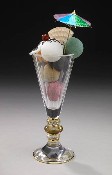 Appraisal: A Whimsical Lapidary Confection A Multi-gemstone Carving of an Ice