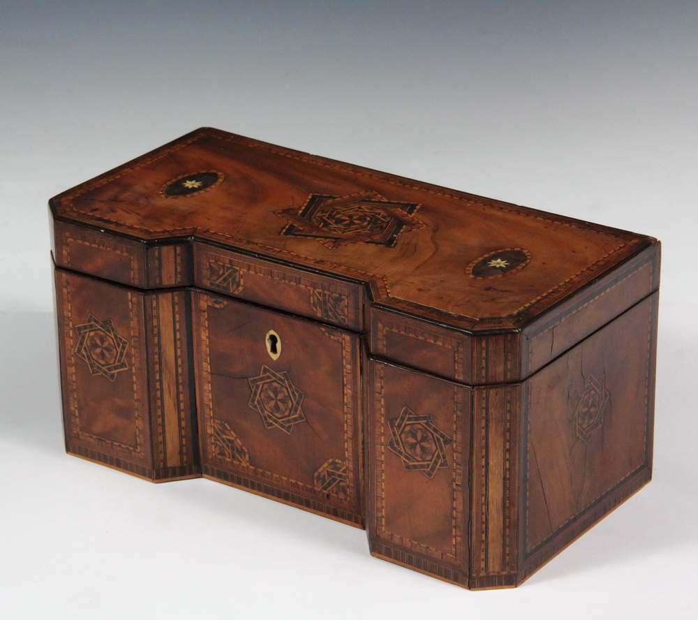 Appraisal: TEA CADDY - Exceptional Breakfront Three-Compartment Tea Caddy in figured