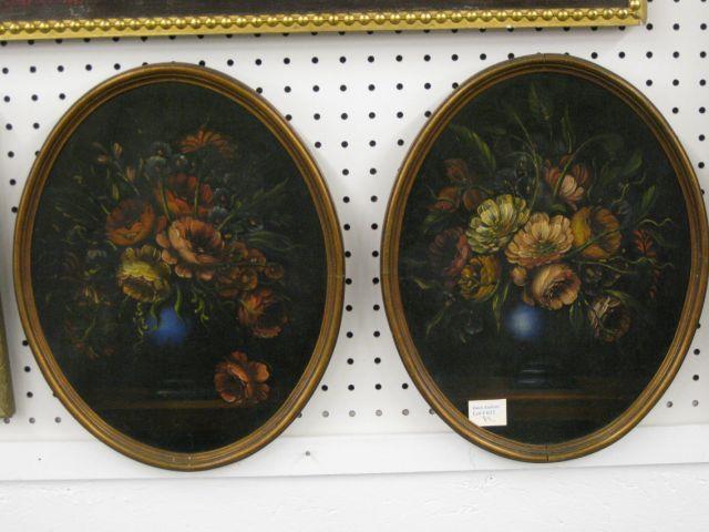 Appraisal: Pair of Botanical Paintings on Board floral still lifes oval