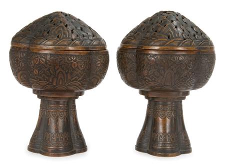 Appraisal: Pair of Tibetan Style Bronze Censers Estimate -