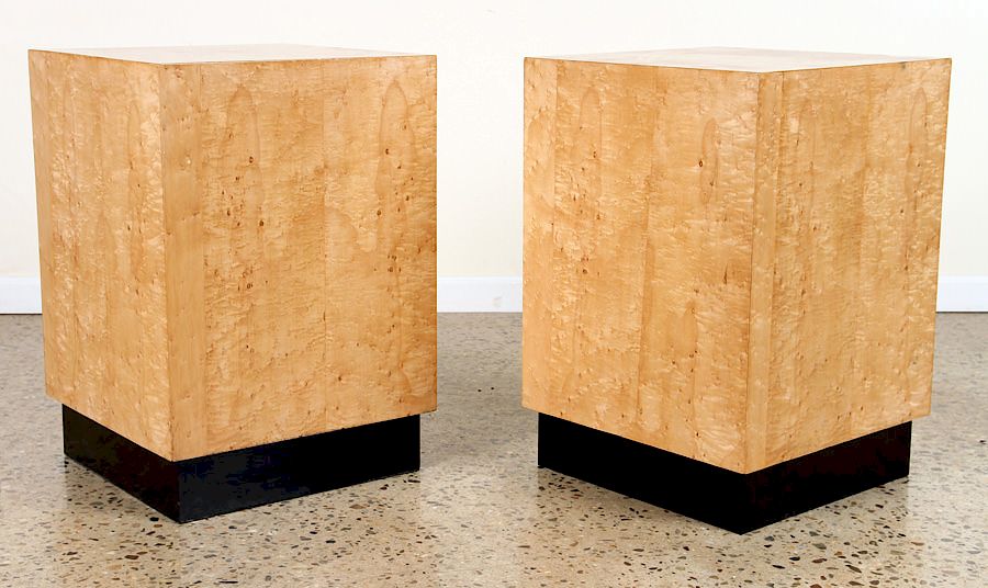 Appraisal: PAIR BIRDSEYE MAPLE END TABLES ON EBONIZED BASES A pair