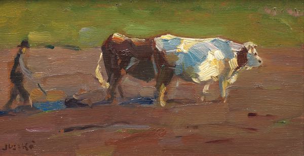 Appraisal: BELA JUSZKO HUNGARIAN - x Plowing Oil on board signed